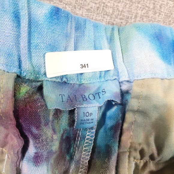 Talbots Pants Women 10P Linen Elastic Waist Cropped Green Blue Purple Boho - Picture 10 of 16